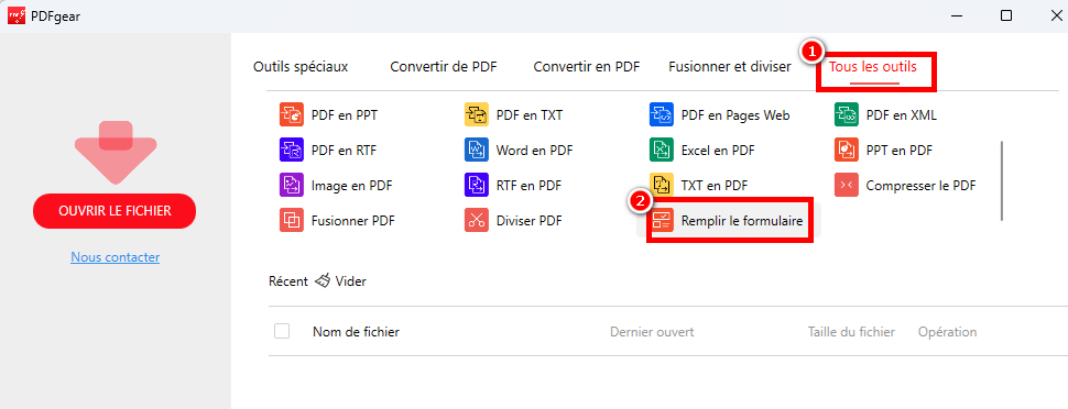 Trouver la fonction "Remplir le formulaire"