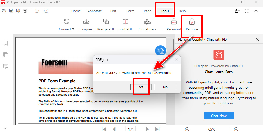 Unlock PDF without Password Offline in PDFgear Desktop