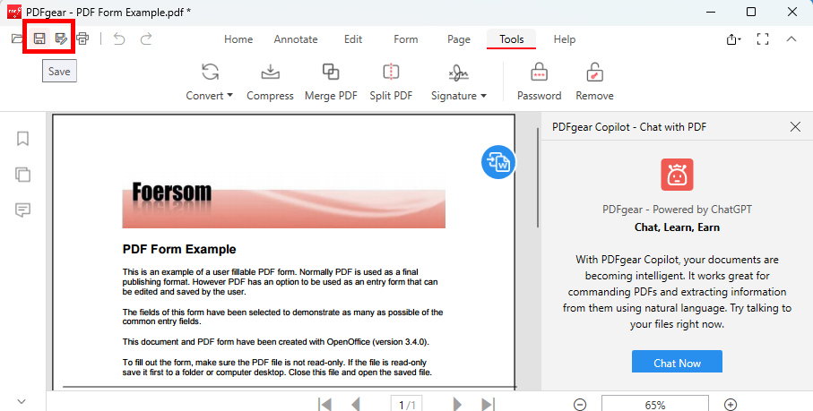 Save PDF in PDFgear Desktop