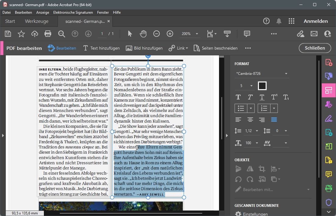 Vorhandenen Text in gescanntem PDF in Acrobat bearbeiten