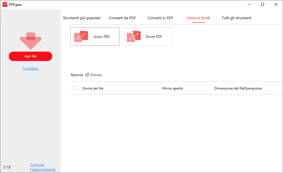 Apri lo strumento di uniire PDF PDFgear