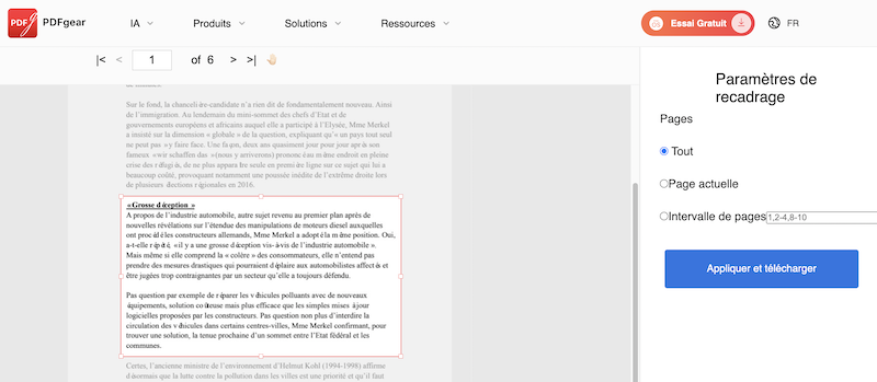 Recadrer la page PDF