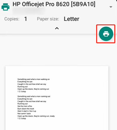 Tap Print to Print the Document