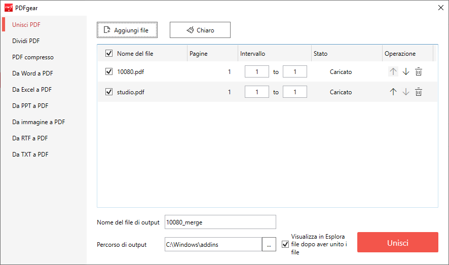 Unisci PDF in PDFgear Desktop